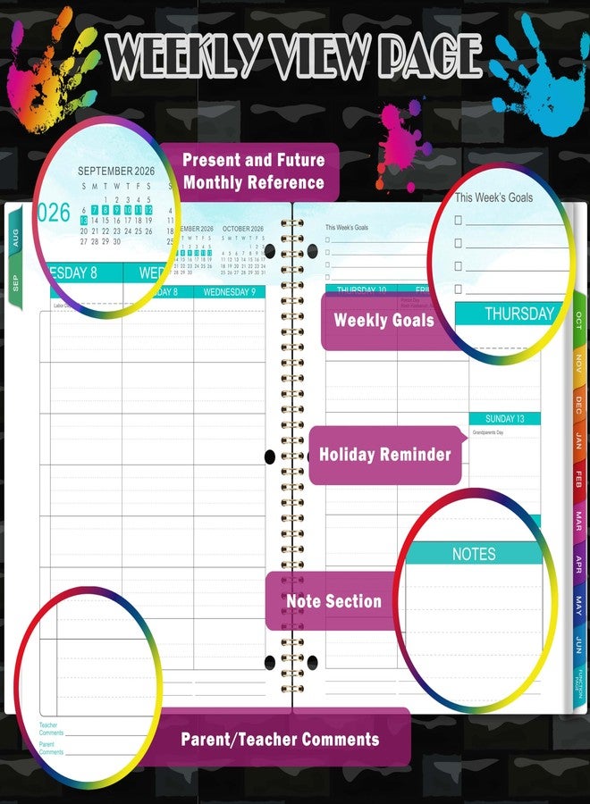 ترسيز مخطط الطالب 2026-2027، أغسطس 2026 - يونيو 2027، 9 × 11 بوصة، مخطط دروس أسبوعي بثلاثة ثقوب، أهداف أسبوعية، ملصقات، علامات تبويب - Image 4