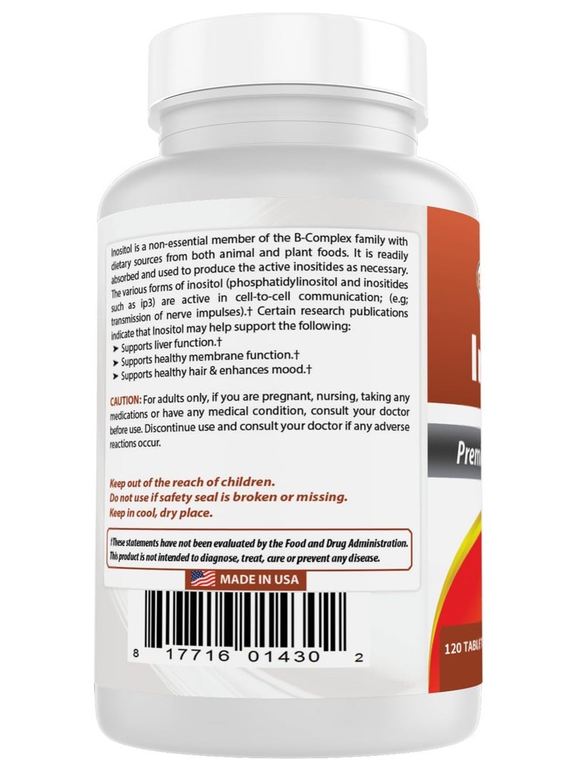 Best Naturals Inositol 1000mg 120 Tablets - Also Called Vitamin B8  - Image 4
