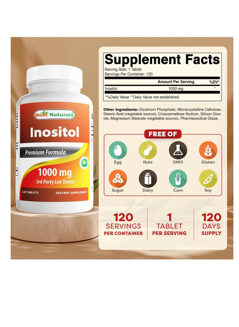 Best Naturals Inositol 1000mg 120 Tablets - Also Called Vitamin B8  - Image 2