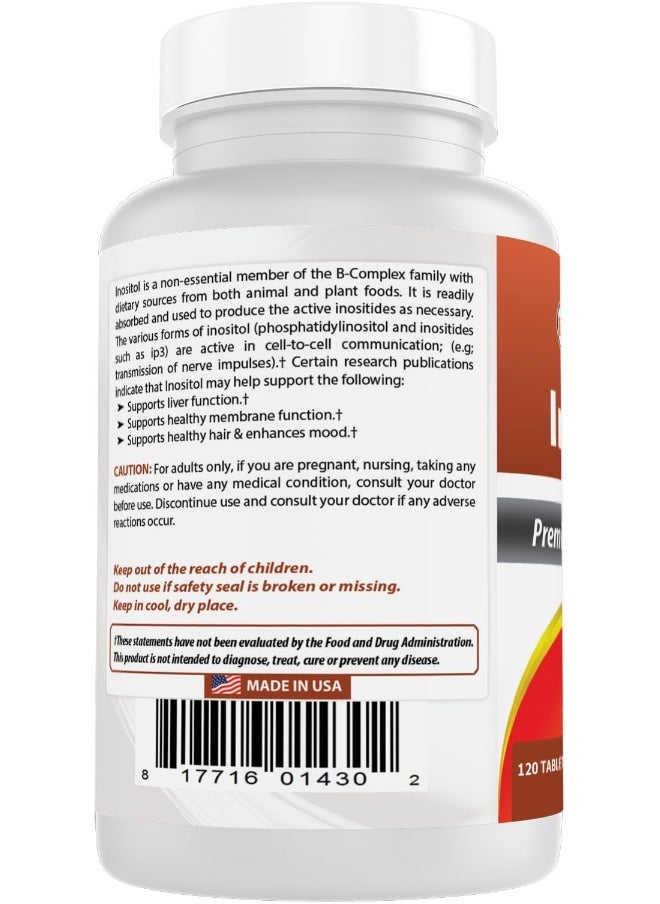 Best Naturals - Best Naturals Inositol 1000mg 120 Tablets - Also Called Vitamin B8 - Image 1