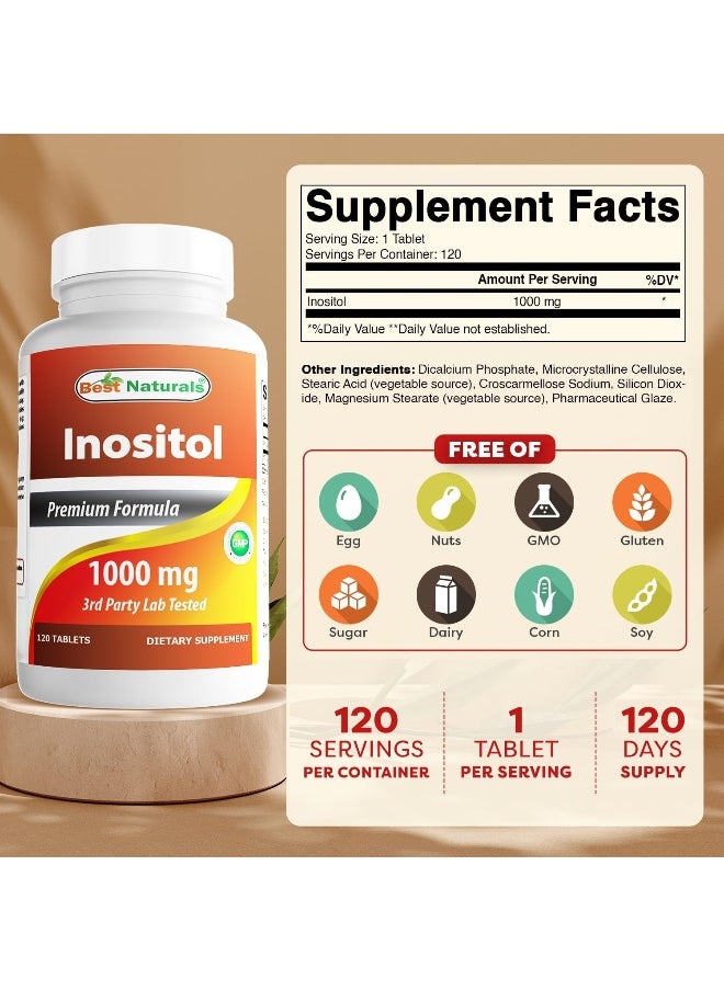 Best Naturals - Best Naturals Inositol 1000mg 120 Tablets - Also Called Vitamin B8 - Image 1