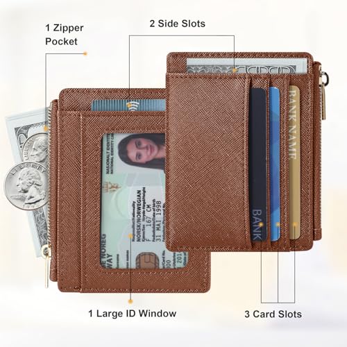 Sodsay Card Case Slim Front Pocket Wallet for Women Credit Card Holder with Keychain(CH Deep Brown) - Image 2