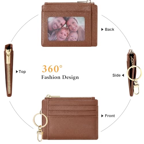 Sodsay Card Case Slim Front Pocket Wallet for Women Credit Card Holder with Keychain(CH Deep Brown) - Image 4