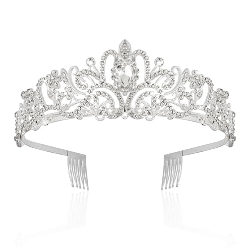 BAHABY Silver Crowns for Women Rhinestone Princess Tiara with Combs for Birthday Prom Bridal Shower Wedding Halloween Party - Image 1