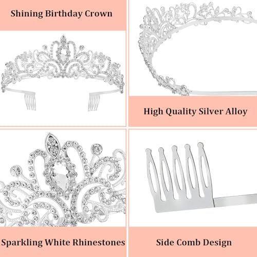 BAHABY Silver Crowns for Women Rhinestone Princess Tiara with Combs for Birthday Prom Bridal Shower Wedding Halloween Party - Image 4
