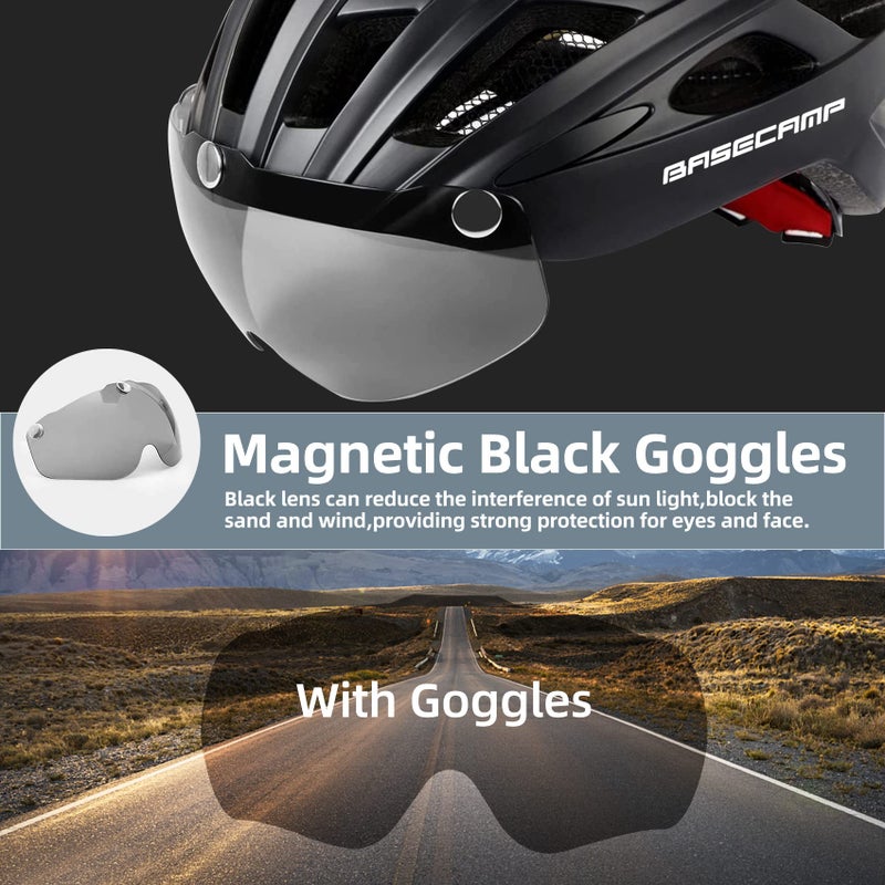 BASECAMP Bike Helmet, Basecamp Bicycle Helmet with Rear Light & Detachable Magnetic Goggles Lightweight Cycling Helmet Adjustable for Adult Men Women Mountain & Road (BC-069) - Image 3