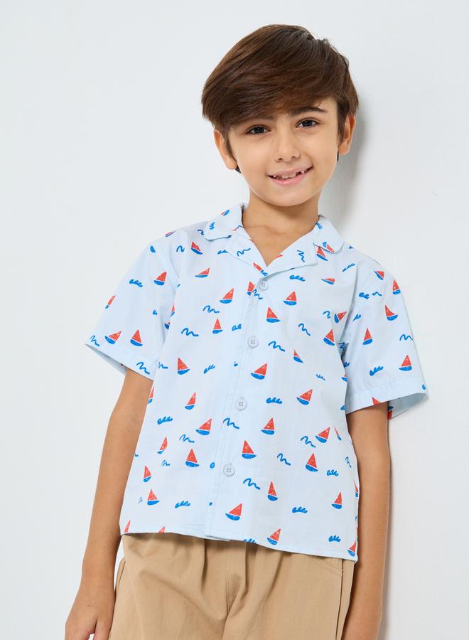 Styli Boys Sailboat Print Cotton Shirt - Image 1