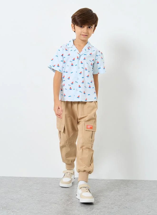 Styli Styli Boys Sailboat Print Cotton Shirt