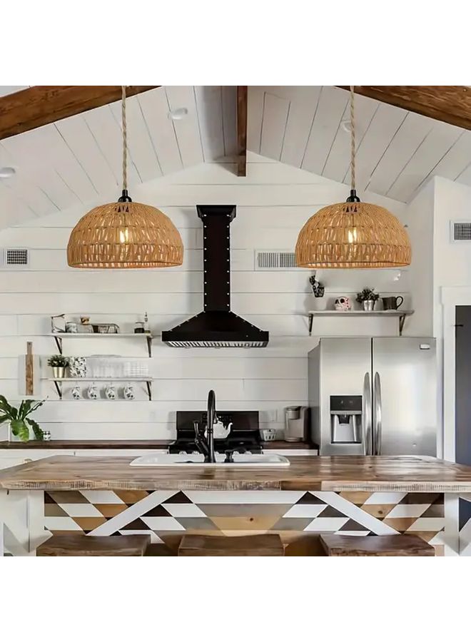 Wood Color Boho Braided Chandelier Lampshade for Living Room Kitchen Cafe Decor - Image 2