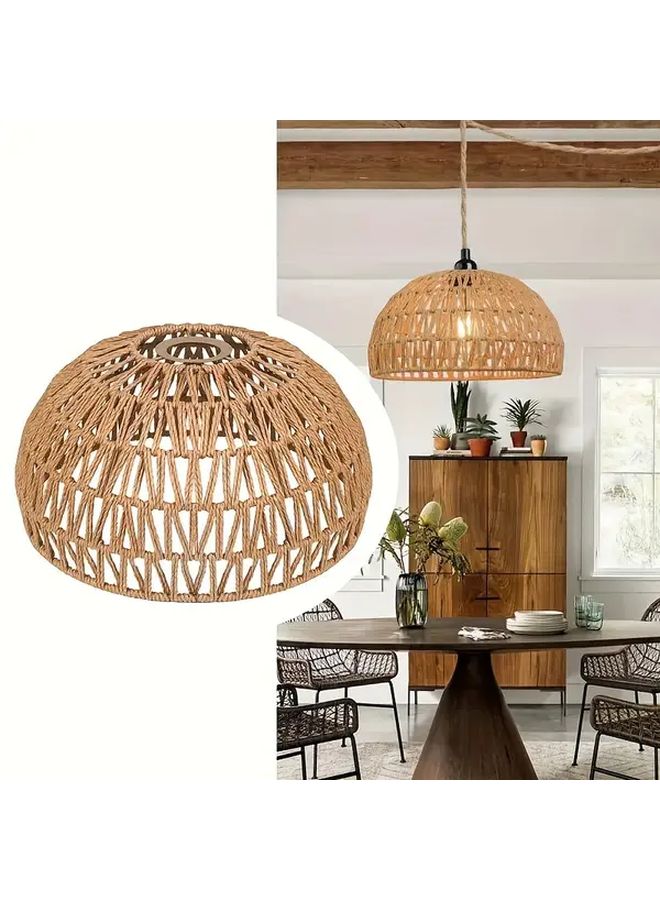 Wood Color Boho Braided Chandelier Lampshade for Living Room Kitchen Cafe Decor - Image 1