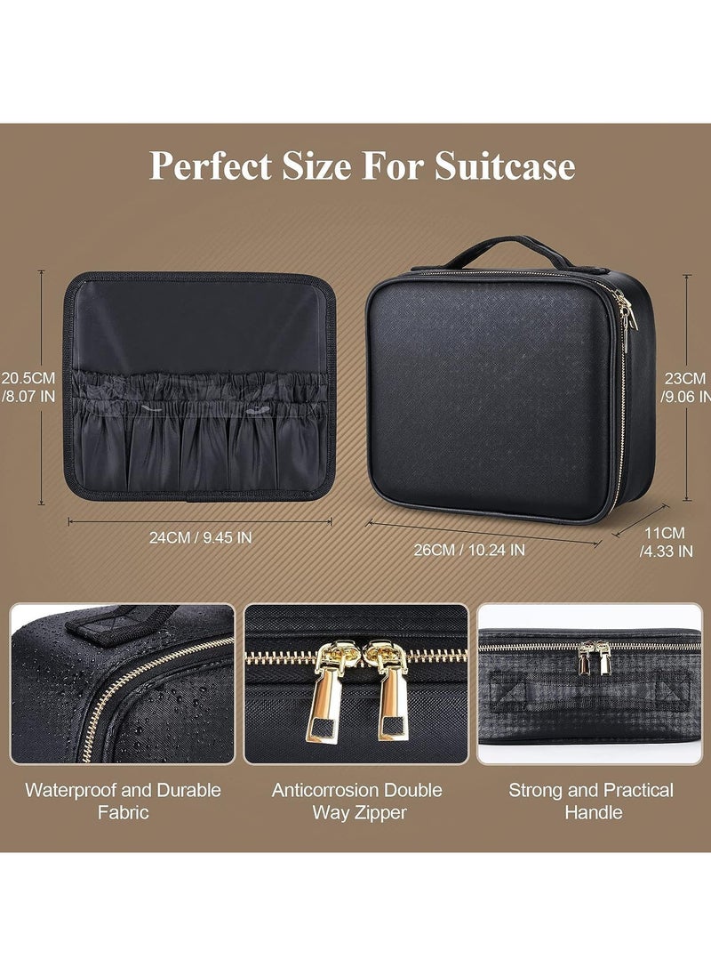 AUTOYSUR Makeup Bag with Mirror of LED Lighted, Travel Makeup Train Case Cosmetic Bag Organizer with Mirror and Lights, Make up Bag with Light up Mirror Adjustable Divider Brush Board (Black)  - Image 4