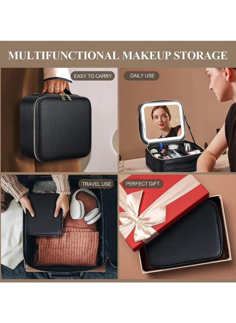 AUTOYSUR Makeup Bag with Mirror of LED Lighted, Travel Makeup Train Case Cosmetic Bag Organizer with Mirror and Lights, Make up Bag with Light up Mirror Adjustable Divider Brush Board (Black)  - Image 5