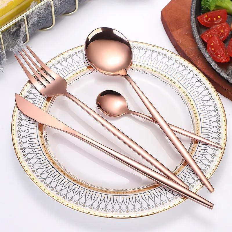 Iktu 24-Piece Stainless Steel Cutlery Set, Mirror Polished Tableware, Dishwasher Safe, Suitable for Housewarming Gift, Dining Table Decor (Rose Gold) - Image 3