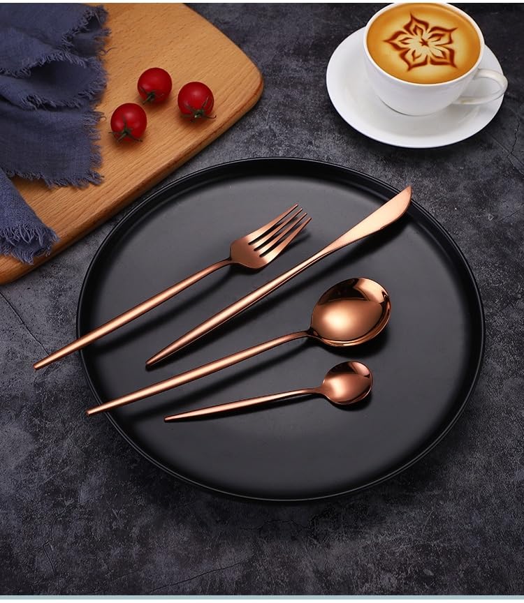 Iktu 24-Piece Stainless Steel Cutlery Set, Mirror Polished Tableware, Dishwasher Safe, Suitable for Housewarming Gift, Dining Table Decor (Rose Gold) - Image 2