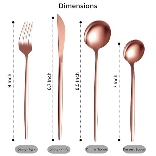 Iktu 24-Piece Stainless Steel Cutlery Set, Mirror Polished Tableware, Dishwasher Safe, Suitable for Housewarming Gift, Dining Table Decor (Rose Gold) - Image 4