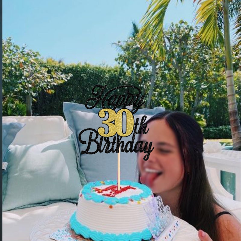 RSSTARXI 1 حزمة سعيدة 30 عيد ميلاد كعكة Topper Glitter 30 رائع كعكة الديكور Hello 30 هتافات إلى 30 سنة اختيار كعكة للاختيار عيد ميلاد سعيد 30 ديكورات حفلة سوداء الذهب الأسود - Image 4