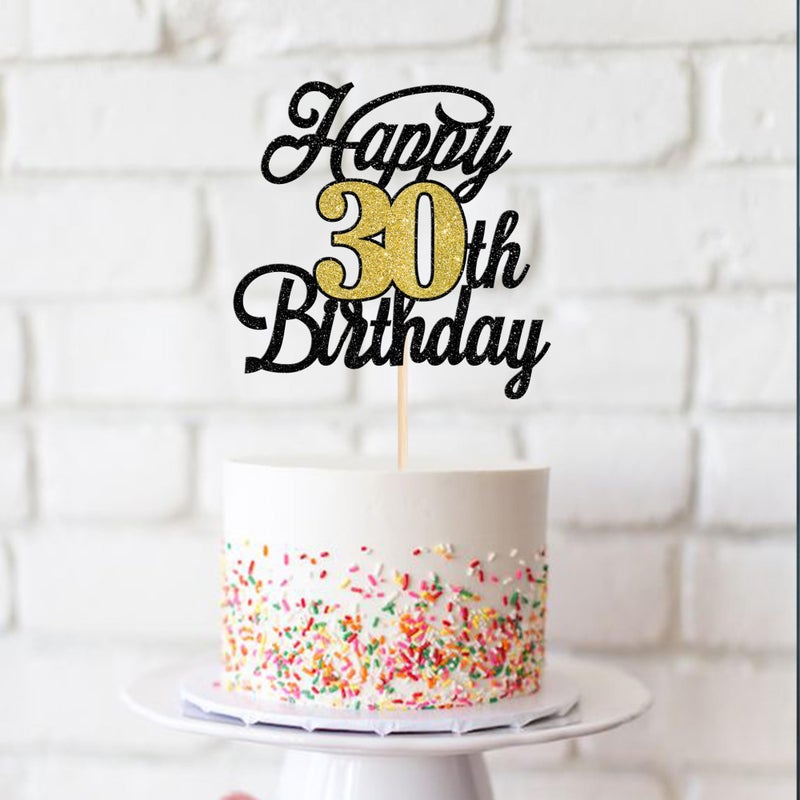 RSSTARXI 1 حزمة سعيدة 30 عيد ميلاد كعكة Topper Glitter 30 رائع كعكة الديكور Hello 30 هتافات إلى 30 سنة اختيار كعكة للاختيار عيد ميلاد سعيد 30 ديكورات حفلة سوداء الذهب الأسود - Image 3
