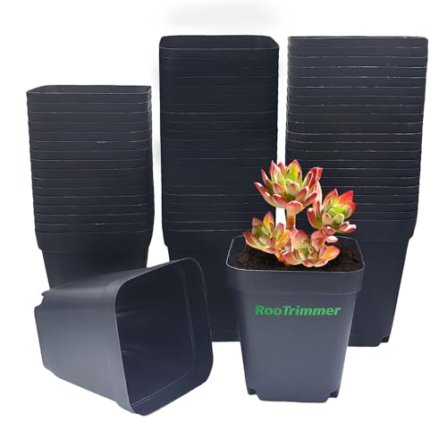 RooTrimmer Square Nursery pots 4 Inches 60Pcs, Seedling Plastic Seeds propogation Growing Pots (Black,4Inches,60Pcs) - Image 1