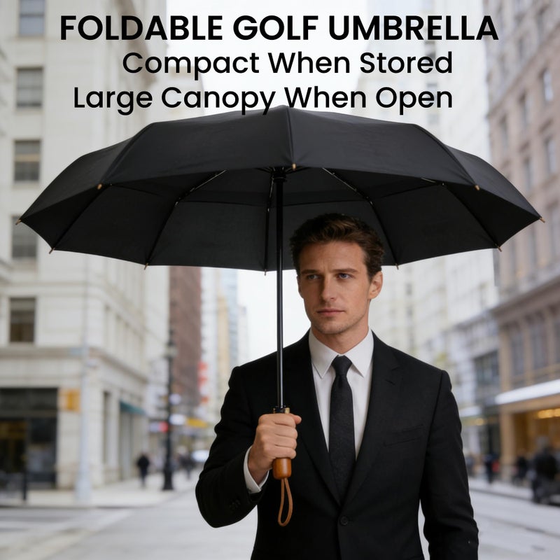 SIEPASA 49/54/62 Inch Windproof Golf Umbrella - Automatic Open/Close, Real Wood Handle - Large Folding Travel Umbrella for Wind, Rain & Sun Protection.(Black/49) - Image 4
