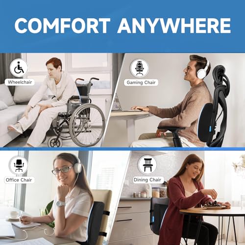 QUTOOL وسادة دعم أسفل الظهر لكرسي المكتب، أساسيات غرفة النوم الجامعية، رغوة الذاكرة، دعم أسفل الظهر للسيارة، تخفيف آلام الظهر، وسادة ظهر للكرسي مع حزام قابل للتعديل وغلاف شبكي قابل للغسل - Image 4