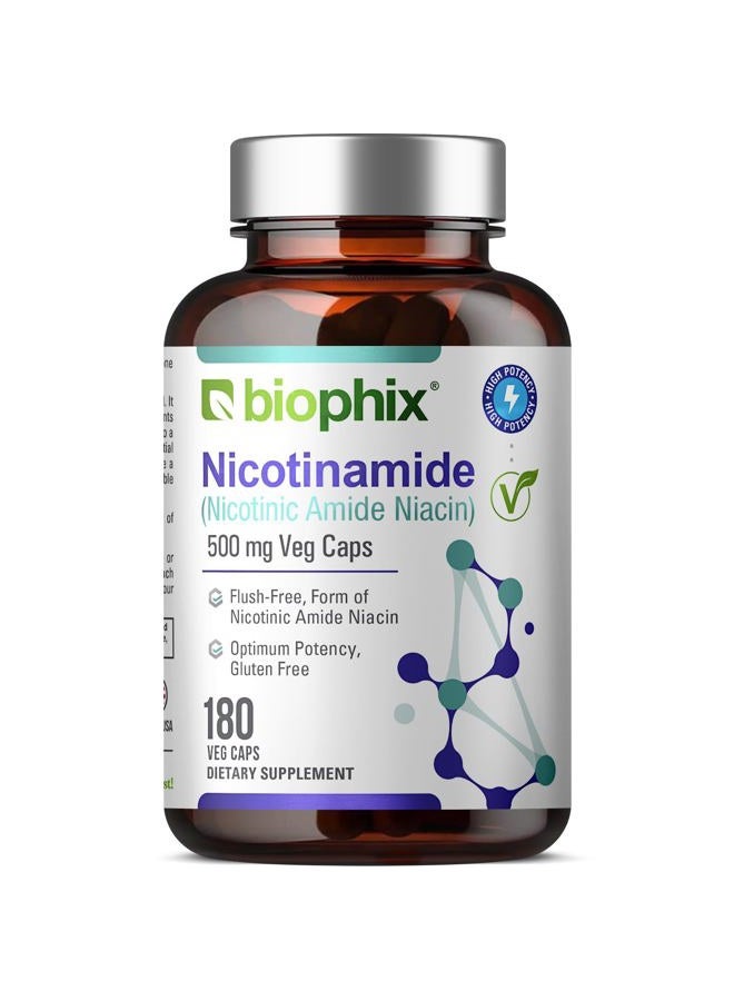 biophix B-3 Nicotinamide 500 mg 180 Vcaps - Nicotinic Amide Niacin Natural Flush-Free Vitamin Formula - Supports Skin Cell Health - Image 1