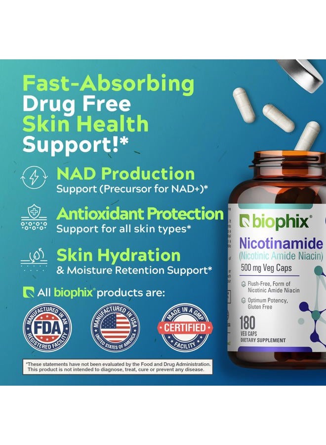 biophix B-3 Nicotinamide 500 mg 180 Vcaps - Nicotinic Amide Niacin Natural Flush-Free Vitamin Formula - Supports Skin Cell Health - Image 5