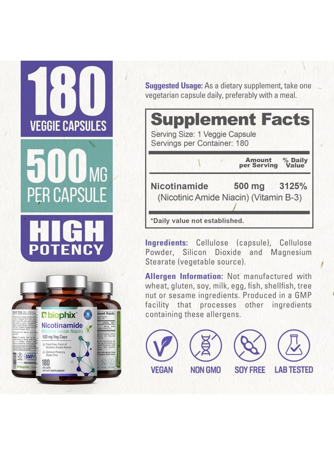 biophix B-3 Nicotinamide 500 mg 180 Vcaps - Nicotinic Amide Niacin Natural Flush-Free Vitamin Formula - Supports Skin Cell Health - Image 4