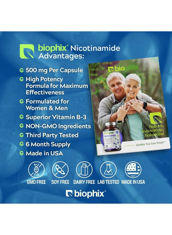 biophix B-3 Nicotinamide 500 mg 180 Vcaps - Nicotinic Amide Niacin Natural Flush-Free Vitamin Formula - Supports Skin Cell Health - Image 3
