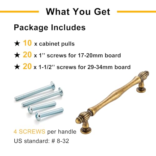 BEROSSA 10 Pack 5 Inch Antique Brass Cabinet Pulls Vintage Brass Cabinet Handles Brass Hardware for Kitchen Cabinets 2510 Drawer Dresser Cupboard Bedroom Bathroom - Image 5