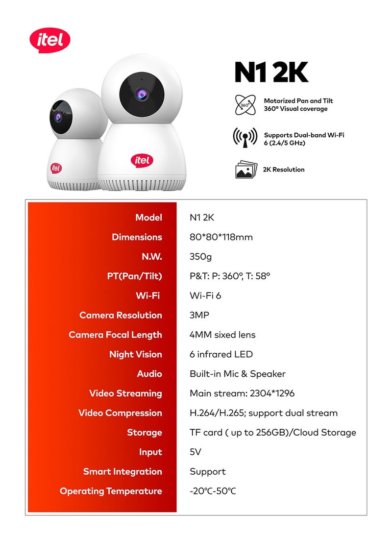 ITEL - 360 Degree Smart Wi-Fi Camera 2k Motion Detection & Human Detection Night Vision - Image 1