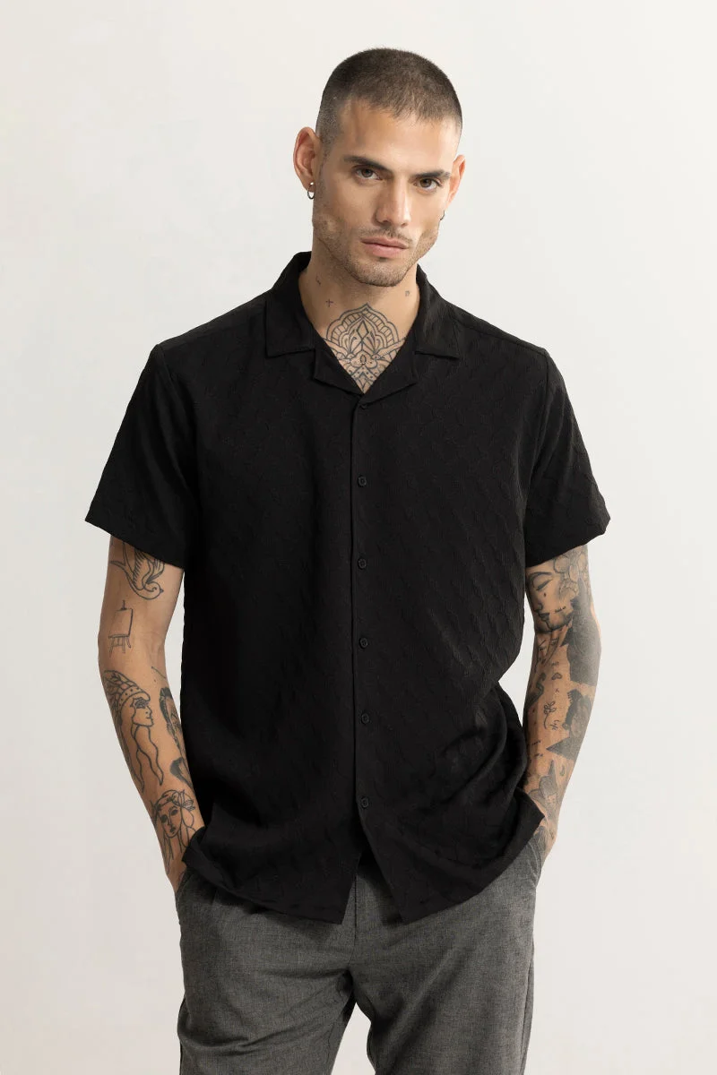 SNITCH Cross Diamond Textured Black Shirt