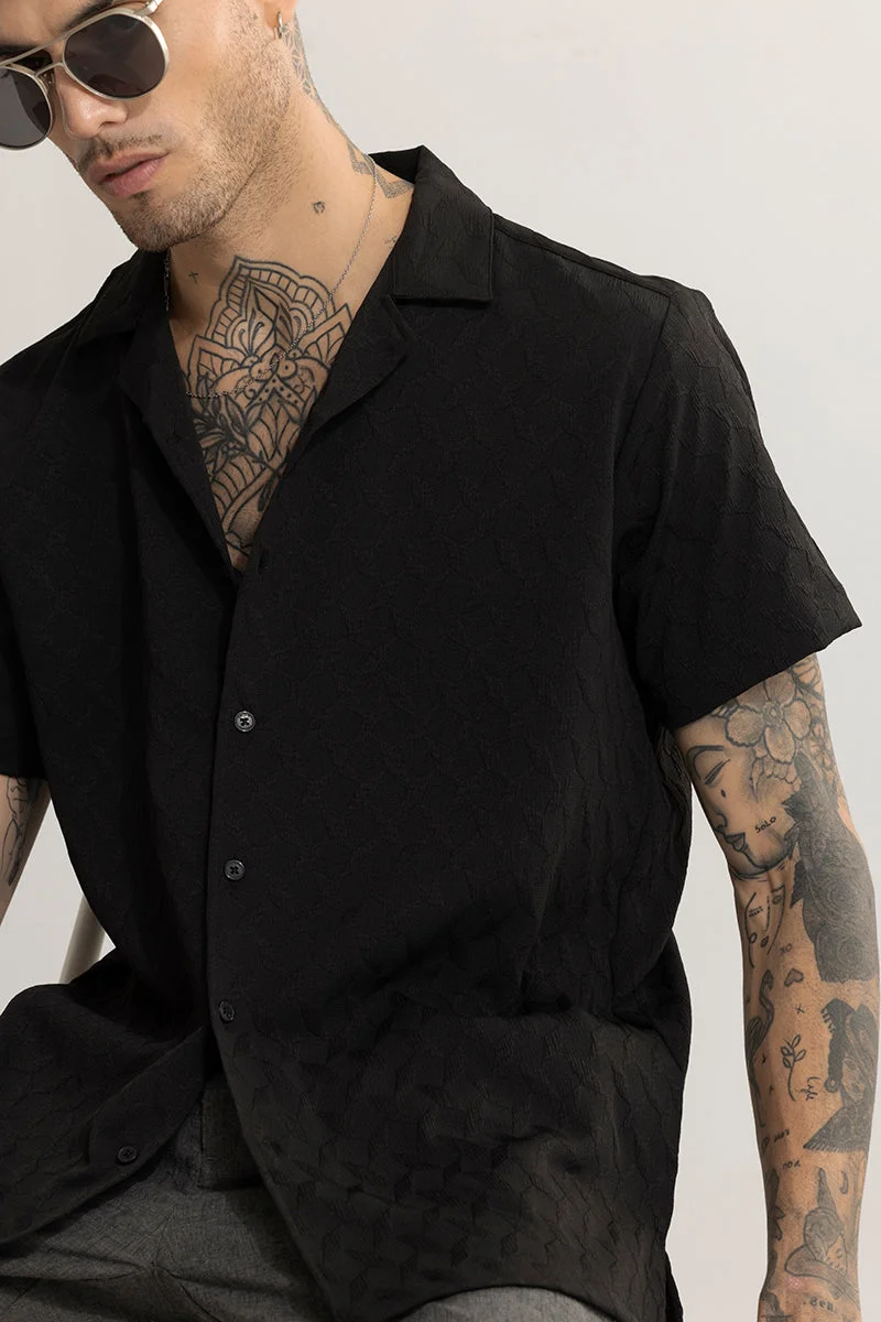 SNITCH Cross Diamond Textured Black Shirt