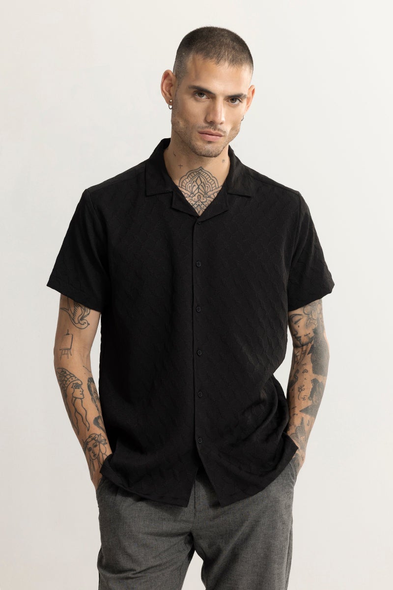 SNITCH Cross Diamond Textured Black Shirt - Image 1