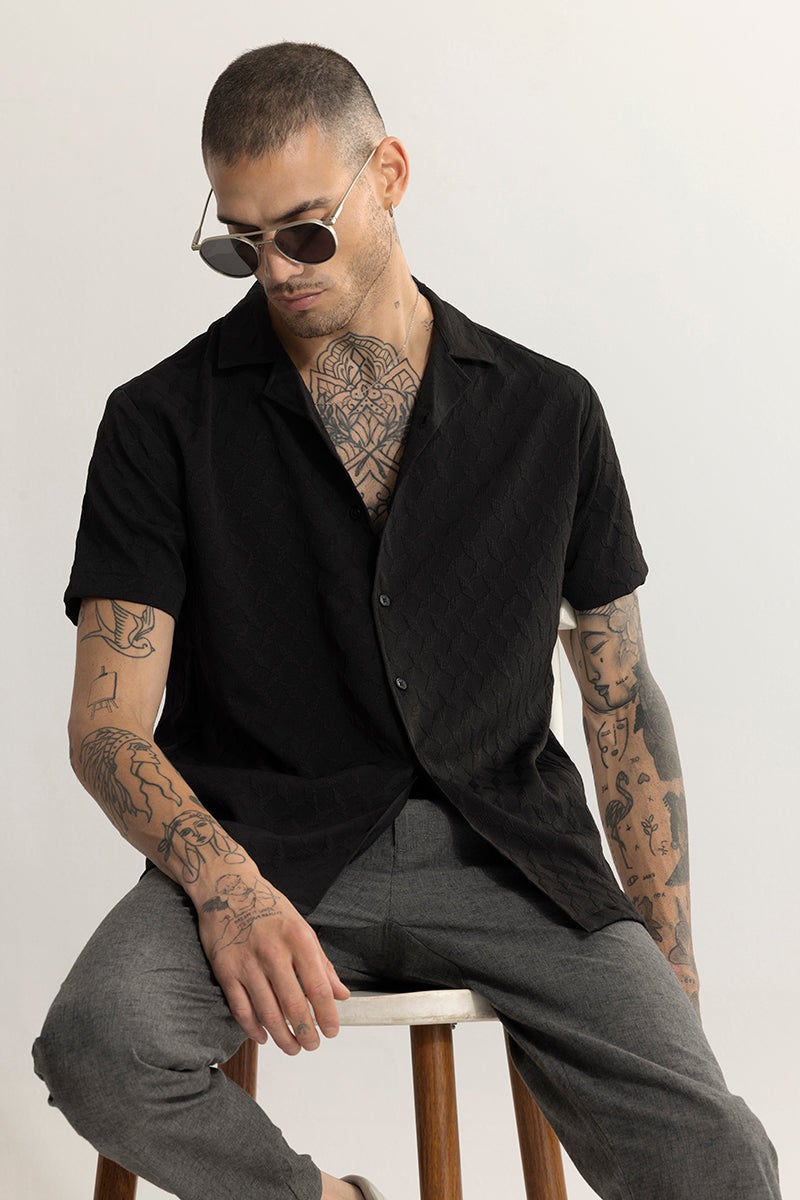 SNITCH Cross Diamond Textured Black Shirt - Image 3