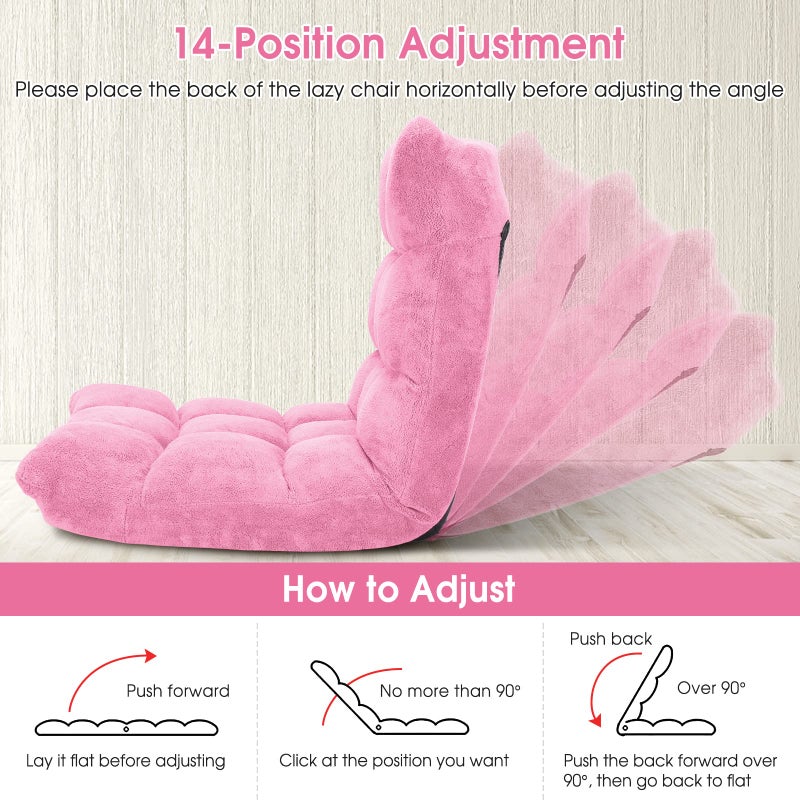 Giantex Floor Chair with Back Support, Folding Sofa Chair with 14 Adjustable Position, Padded Sleeper Bed, Couch Recliner, Floor Gaming Chair, Meditation Chair, Gaming Floor Chairs for Adults(Pink) - Image 2