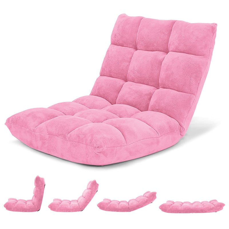 Giantex Floor Chair with Back Support, Folding Sofa Chair with 14 Adjustable Position, Padded Sleeper Bed, Couch Recliner, Floor Gaming Chair, Meditation Chair, Gaming Floor Chairs for Adults(Pink) - Image 1