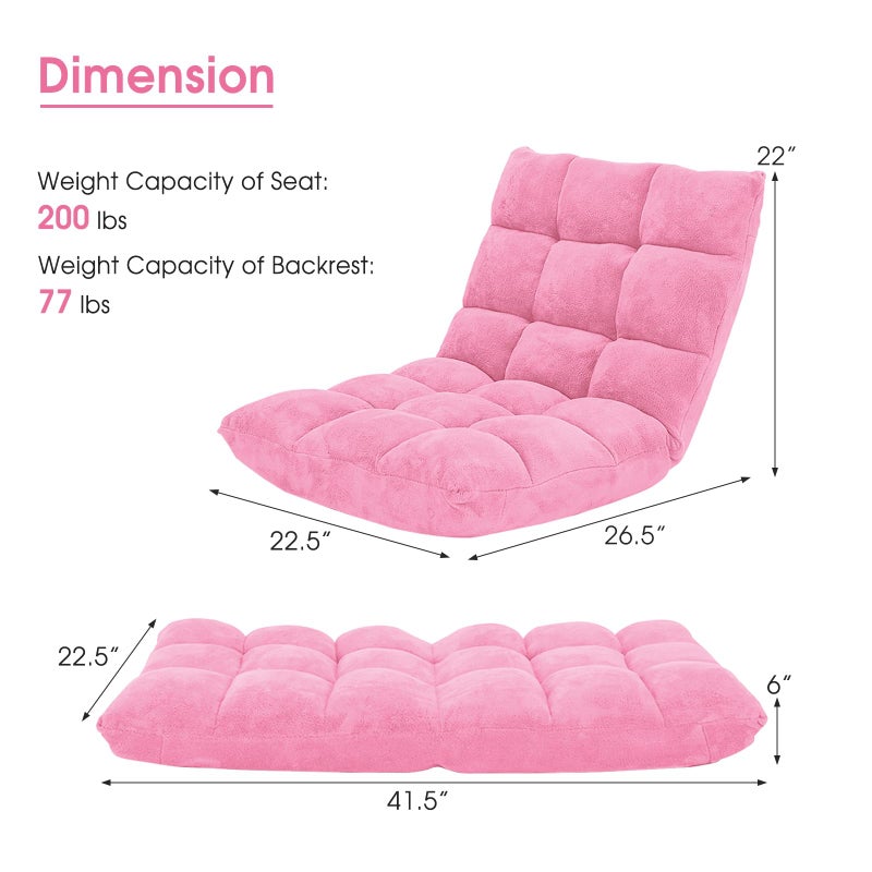 Giantex Floor Chair with Back Support, Folding Sofa Chair with 14 Adjustable Position, Padded Sleeper Bed, Couch Recliner, Floor Gaming Chair, Meditation Chair, Gaming Floor Chairs for Adults(Pink) - Image 5
