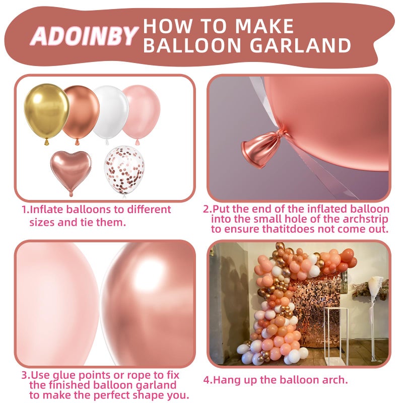 ADOINBY Rose Gold Balloons Arch Kit, 140Pcs Metalic Rose Gold Metallic Gold White Pink with Confetti Balloons for Bridal Shower Baby Shower Bachelorette Birthday Wedding Girl Anniversary Decorations - Image 3