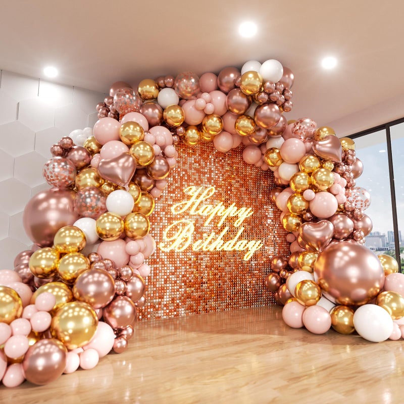 ADOINBY Rose Gold Balloons Arch Kit, 140Pcs Metalic Rose Gold Metallic Gold White Pink with Confetti Balloons for Bridal Shower Baby Shower Bachelorette Birthday Wedding Girl Anniversary Decorations - Image 1