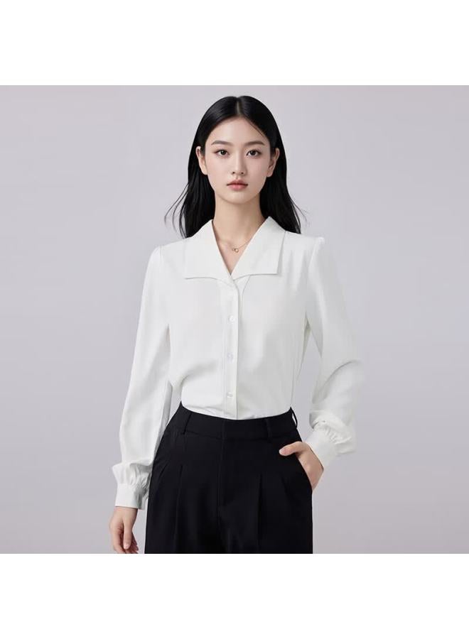 Teluoman White Long Sleeve Shirt Women Elegant Casual Professional Blouse Interview Formal Workwear Chiffon Base Shirt - Image 1