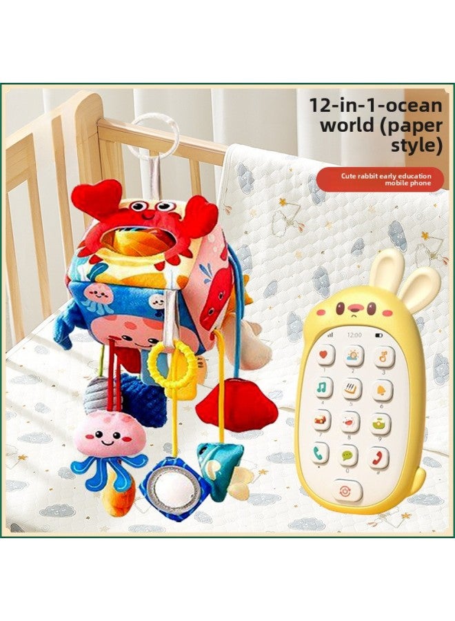 [9041 People Collection] Baby Bed Bell Baby Bedside 0-1-3 Years Old 2 Rattle Bed Pendant Infant Push-Color:[12-in-1] Sea World + Little Milk Rabbit Early Education Mobile Phone  - Image 1