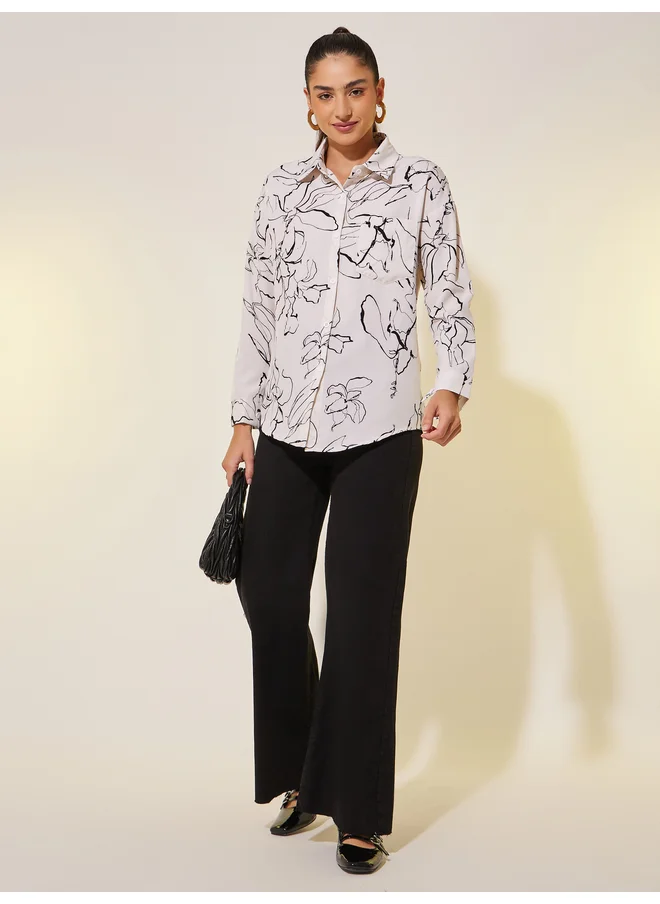 Take Two Take Two All-Over Printed Long Sleeve Oversized Shirt