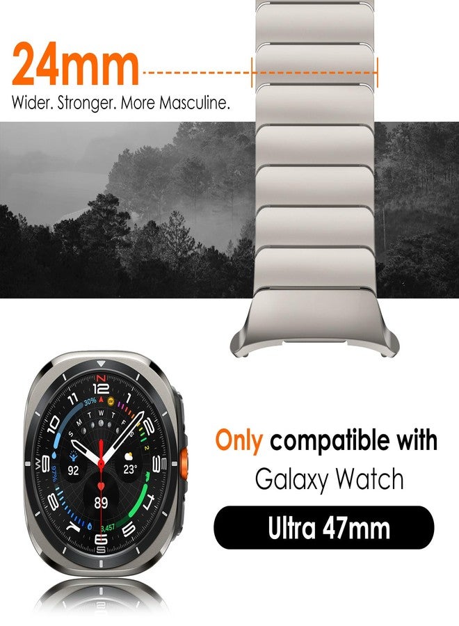 NewWays for Samsung Galaxy Watch Ultra Bands 47mm Link Bracelet for Men, 24mm Wide No Gap Strap Stainless Steel Classy Elegant Military Rugged Galaxy Watch Ultra Bands, Titanium - Image 3