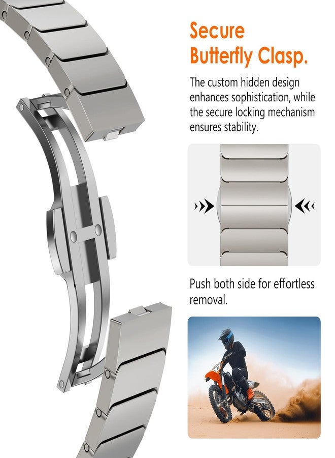 NewWays for Samsung Galaxy Watch Ultra Bands 47mm Link Bracelet for Men, 24mm Wide No Gap Strap Stainless Steel Classy Elegant Military Rugged Galaxy Watch Ultra Bands, Titanium - Image 4