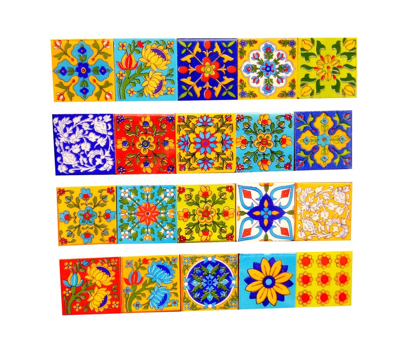 Shiv Kripa Blue Pottery Shiv Kripa Decorative Ceramic Mosaic Tiles (2x2-inches, Multicolour) - Pack of 20 - Image 3