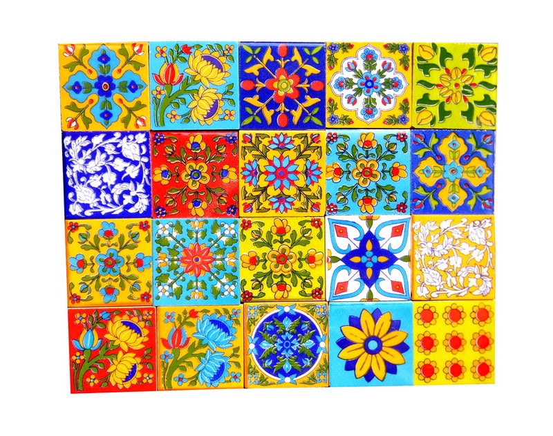 Shiv Kripa Blue Pottery Shiv Kripa Decorative Ceramic Mosaic Tiles (2x2-inches, Multicolour) - Pack of 20 - Image 1