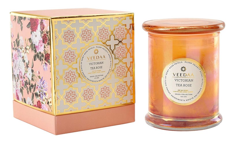 VEEDAA Victorian Tea Rose Danube Glass Soy Scented Candle Burns 45 Hours - Image 1