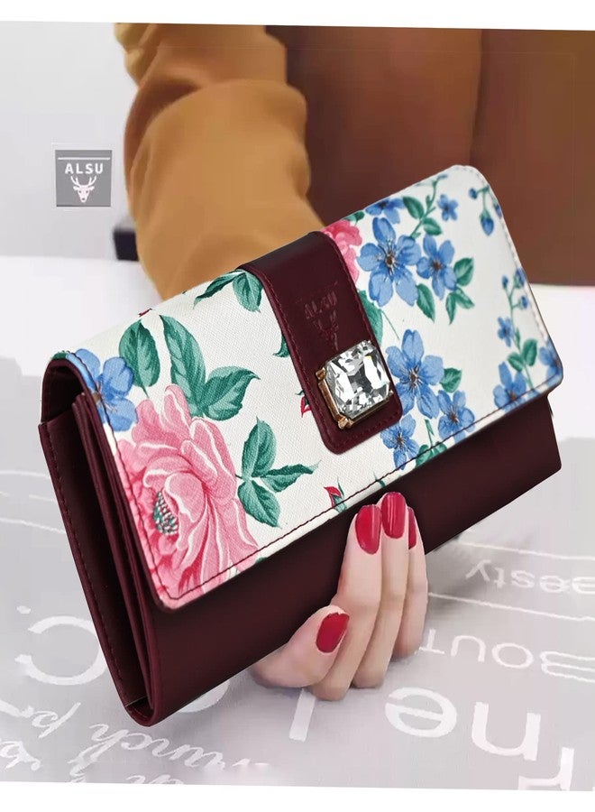 ALSU Women's Maroon Hand Wallet Clutch flowers printed | phone pocket | 4 card slots (gdu-022mar) - Image 5