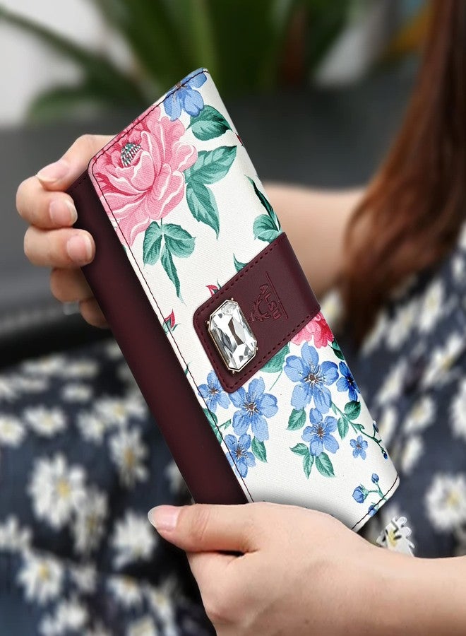 ALSU Women's Maroon Hand Wallet Clutch flowers printed | phone pocket | 4 card slots (gdu-022mar) - Image 4