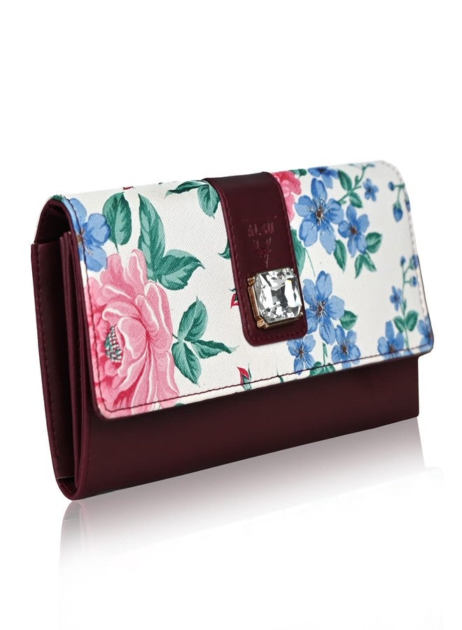 ALSU Women's Maroon Hand Wallet Clutch flowers printed | phone pocket | 4 card slots (gdu-022mar) - Image 1